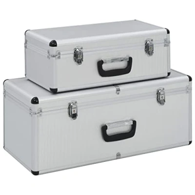 Abbildung von vidaXL 2X Alukoffer Werkzeugkoffer Werkzeugkasten Transportkoffer Aufbewahrungskoffer Werkzeugkiste Transportbox Sortimentskoffer Silbern Aluminium