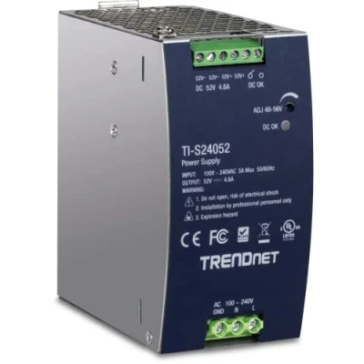 Abbildung von TRENDnet 240W 52V DC, 4.61A AC zu DC DIN Schiene Industrielles Netzteil, eingebaute Leistungsfaktor Controller Funktion, extremer Betriebstemperaturbereich 25 70 C ( 13 158F), Silber,