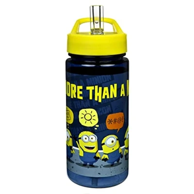 Abbildung von AERO Trinkflasche Minions für Kinder mit Motiv Wasserflasche aus Kunststoff BPA frei ca. 500ml Fassungsvermögen integrierter Strohhalm ideal Kindergarten und Schule