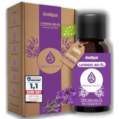 Abbildung von DasXgut Lavendelöl [100% Naturrein] Bio Zertifiziertes Lebensmittel Ätherische Öle für Diffusor Duftöl Aromatherapie Lavandula Angustifolia Der Echte Lavendel