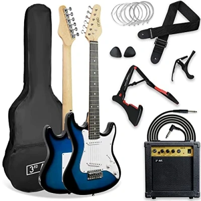 Abbildung von 3rd Avenue XF 3/4 Size E Gitarre Ultimate Kit Mit 10 W Verstärker, Digitalem Stimmgerät, Kabel, Ständer, Gigbag, Gurt, Ersatzsaiten, Plektren, Kapodaster Blau