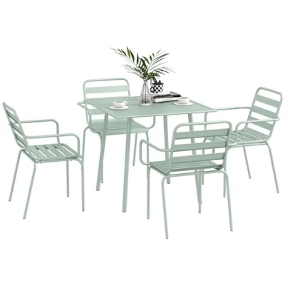 Abbildung von Outsunny 5 TLG. Sitzgruppe, Gartenmöbel Set mit 1 Esstisch, 4 Stapelstühlen, Sitzgarnitur Gartengarnitur, für Balkon, Terrasse, Stahl, Grün