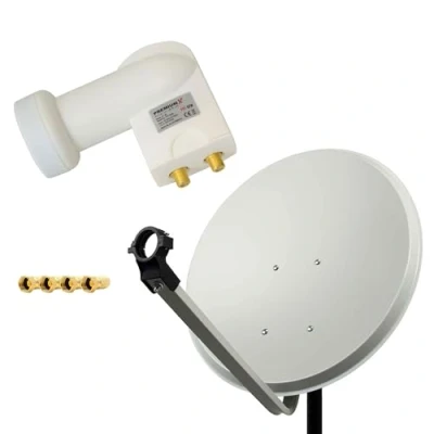 Abbildung von Premium X Satelliten Komplettanlage 80cm Antenne Hellgrau Satellitenschüssel Satellitenantenne SAT Twin LNB 4X F Stecker