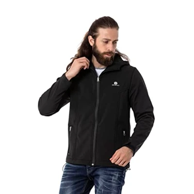 Abbildung von Cipo &amp; Baxx Herren Lederjacke mit abnehmbarer Kapuze Kunstleder Bikerjacke CJ284 Schwarz XL