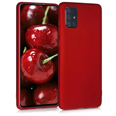 Abbildung von kwmobile Case kompatibel mit Samsung Galaxy A71 Hülle Schutzhülle aus Silikon metallisch schimmernd Handyhülle Metallic Dunkelrot