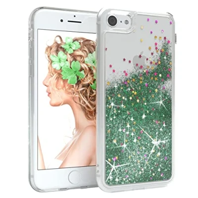 Abbildung von EAZY CASE Hülle kompatibel mit iPhone SE (2022/2020) / 8/7 Schutzhülle Flüssig Glitzer Hülle, Schutzhülle, Cover Glitter Flüssigkeit, aus TPU/Silikon, Transparent/Durchsichtig, Grün