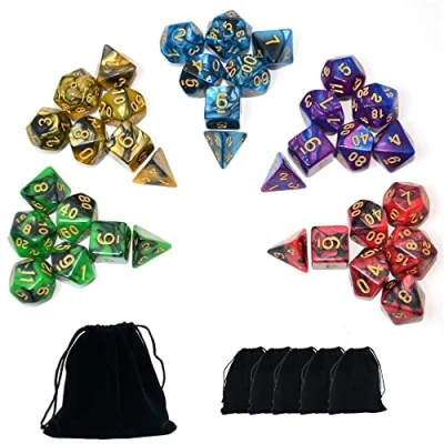 Abbildung von SmartDealsPro 5 x 7 Würfelset, zweifarbig, D und DND RPG MTG, mit gratis Beutel zur Aufbewahrung (Style 1)