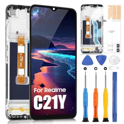 Abbildung von ARSSLY Display für Oppo Realme C21Y LCD Bildschirm RMX3261 RMX3263 6,5 Zoll Touchscreen Digitizer Assembly mit Reparaturset, Schwarz Rahmen