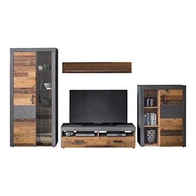 Abbildung von trendteam Wohnwand Indy, Anbauwand Inkl. Beleuchtung Wohnkombi Sideboard Old Wood 343x189x40cm
