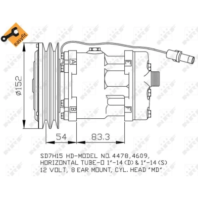 Abbildung von NRF 32756 Kompressor SD7H15 12 PAG 100 mit Kompressoröl, Dichtring EASY FIT