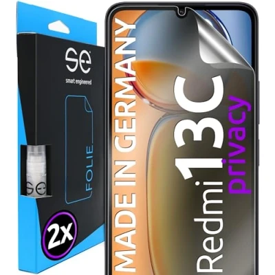 Abbildung von 2x se® 3D SCHUTZFOLIE Privacy für Xiaomi Redmi 13C, Anti Spy, 100% Fingerabdruck &amp; FaceID kompatibel, einfache blasenfreie Installation, Blickschutz, Stoß Kratzfest TPU Material, aus Deutschland