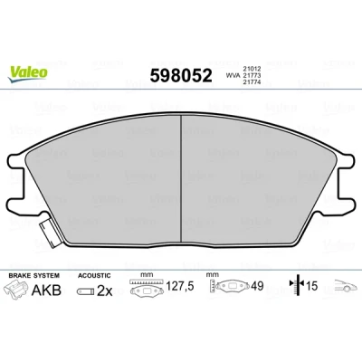 Abbildung von VALEO 598052 Bremsbelagsatz Vorderachse inkl. Verschleißwarnkontakt ohne Anti Quietsch Blech HYUNDAI: Getz, ACCENT 2, 2 Stufenheck