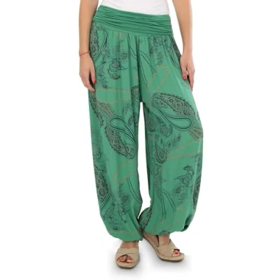 Abbildung von Malito Damen Aladinhose mit Print Haremshose zum Tanzen Pumphose Chillen Freizeithose Pluderhose 7185 (grün)