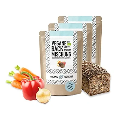Abbildung von 3er VEGANE BACKMISCHUNG mit Gemüse Bio, lower carb* Brot Alternative, viel Pflanzen Protein, ballaststoffreich, ohne Getreide, für keto und kohlenhydrat reduzierte Diät