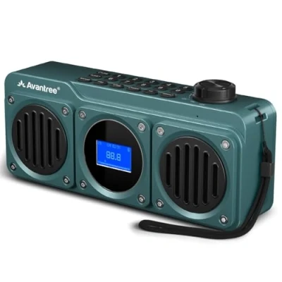 Abbildung von Avantree Boombyte FM Kleins Radio mit Bluetooth Lautsprecher Tragbares kraftvollem Sound, Stereoklang, Micro SD Kartensteckplatz und USB Anschluss, Batteriebetriebenes MP3 Player Blau