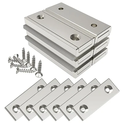 Abbildung von Magnetpro 6 Stück Rechteckmagnete 20 KG Kraft 40 x 13,5 5 mm mit Gegenstücke und Stahlkapsel, Haushalt Industrielle Topfmagnet Schrauben