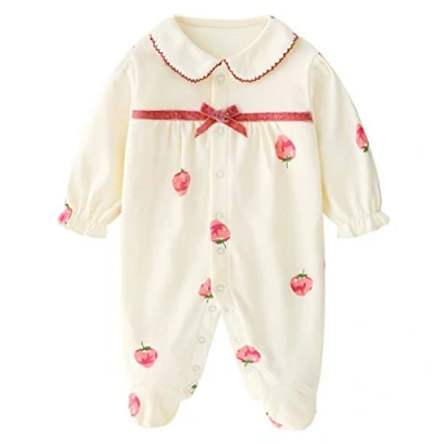 Abbildung von Baby Mädchen Overall Strampler Pyjama Baumwolle Schlafanzug Langarm Body 9 12 Monate