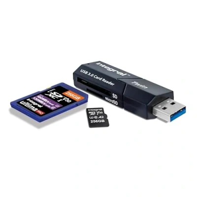 Abbildung von Integral Dual Slot Micro SD &amp; USB3.0 Memory Card Reader Adapter Super Fast File Transfer and Compatible with High Speed UHS I Interface: SDHC, SDXC, microSDHC microSDXC U1 U3