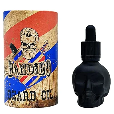Abbildung von Bandido Barbershop Beard Oil 40ml Bart Öl für die tägliche Bartpflege von 3 Tage bis Vollbart Männer Hochwertiges Schwarzes Totenkopf Bartöl Herren Sicherheitsverschluss