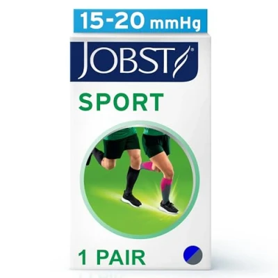 Abbildung von JOBST Unisex Sport Knee High 15 20 mmhg Athletic Compression Socks, Small, Blue/Grey