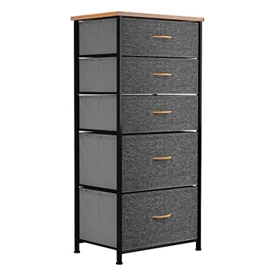 Abbildung von YITAHOME kommode Schmal, Schrank mit 5 Schubladen aus Stoff, Aufbewahrungskommode Industrial Stil für Schlafzimmer, Wohnzimmer, Kinderzimmer, Flur, Dunkelgrau Aufbewahrungsschrank