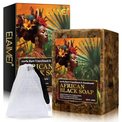 Abbildung von Afrikanische Schwarze Seife 100g, Bio Handgemacht Seife, Gleicht Fettige Haut Aus, Akne Bekämpfen &amp; Anti Ageing, Klärt Unreinheiten Lässt Dunkle Flecken Verblassen