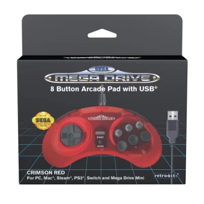 Abbildung von Retro Bit Official Sega Mega Drive USB Controller 8 Button Arcade Pad for Genesis Mini, Switch, PC, Mac, Steam, RetroPie, Raspberry Pi Port (Crimson Red) (Nintendo Switch)