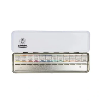 Abbildung von Schmincke Aquarellfarbe HORADAM® AQUARELL Farbkasten Slim Line mit 12 1/2 Näpfchen
