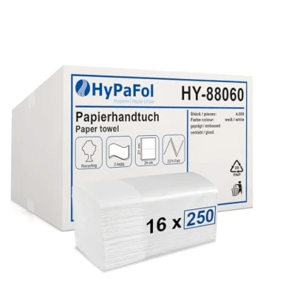 Abbildung von Hypafol Papierhandtücher 4000 Blatt weiß 2 lagig, 24x21 cm praktischer V Falz für Handtuchspender in Toiletten, Büros, Praxen &amp; Studios