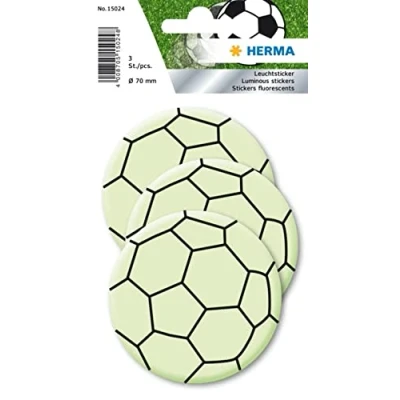 Abbildung von HERMA 15024 Aufkleber Fußball groß, 3 Stück, selbstklebend, leuchtende Fussball Wandaufkleber Wandsticker, Leuchtsticker aus Plastik zur Kinderzimmer Dekoration für Kinder Mädchen Jungen