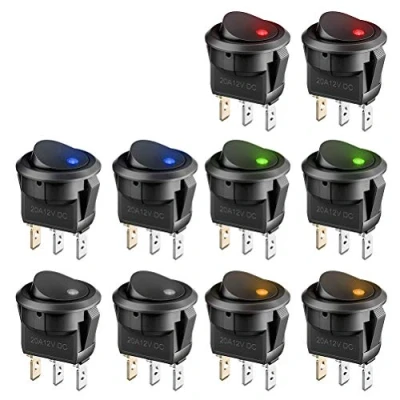 Abbildung von BUYGOO 10PCS Wippschalter 12V Rund Kippschalter KFZ Schalter beleuchtet, DC 20A LED Auto Ein Aus 3 Polig mit 5 Farbe