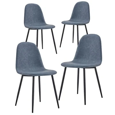 Abbildung von Brigros WeHome 4er Set Kunstleder Stühle Schöne Metallbeine und Stoffsitz, geeignet für Esszimmer, Wohnzimmer, Bar, Wartezimmer, Büro, Moderne Räume (Blau, Kunstleder)
