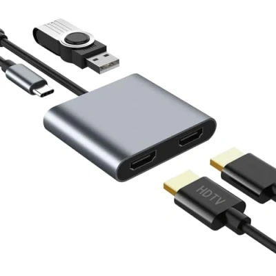 Abbildung von USB C to Dual HDMI Adapter 4K@30Hz, Hub Multiport mit 2xHDMI &amp; 3.0 100W PD, für MacBook Pro/Air, iPad Pro, Dell, HP, Laptop, Tablet etc.