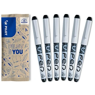 Abbildung von PILOT V Pen, Tintenschreiber mit Edelstahlfeder in M, 6er Set (Schwarz)