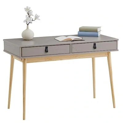Abbildung von IDIMEX Schreibtsich Wanda mit 2 Schubladen in grau/Natur, Arbeitstisch aus massiver Kiefer im Scandi Look, Bürotisch konischen Füßen