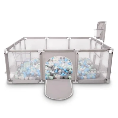 Abbildung von Selonis Laufstall Baby Großer Spielplatz Mit 100 Bälle Laufgitter Für Kinder, Grau:Perle/Grau/Transparent/Babyblue/Minze