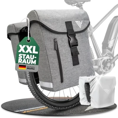Abbildung von MIVELO Doppeltasche aus recyceltem Material I Fahrradtasche für Gepäckträger 36L Gepäckträgertasche doppelt kompatibel mit MIK &amp; Racktime Adapter Tasche Fahrrad (Grau)