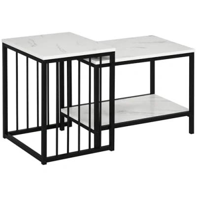 Abbildung von HOMCOM Couchtisch 2er Set Beistelltisch, Kaffeetisch, Satztisch, Sofatisch im Moderndesign, Wohnzimmertisch mit Marmoroptik, für Schlafzimmer, Stahl