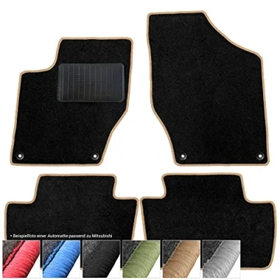 Abbildung von moto MOLTICO Fußmatten Auto Velours Autoteppiche Schwarz Automatten Set 4 teilig passend für Mitsubishi Space Star ab 2013 (Beige Ziernähte)