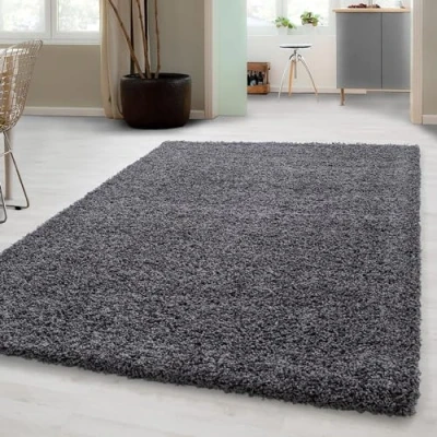 Abbildung von Carpetsale24 Shaggy Hochflor Teppich Wohnzimmer 140 x 200 cm Grau Modern Flauschiger Extra Weich, Pflegeleicht und Einfarbig Ideal als für Schlafzimmer, Esszimmer Küche