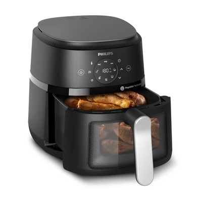 Abbildung von Philips Heißluftfritteuse &quot;2000 Series NA221/00, mit 4.2L Kapazität, Sichtfenster&quot;, 1500 W, RapidAir Technologie und 13 Zubereitungsmethoden; Schwarz / Silber