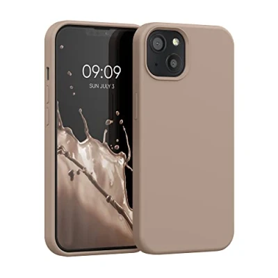 Abbildung von kwmobile Hülle kompatibel mit Apple iPhone 13 Silikon Handy Case Handyhülle weiche Oberfläche kabelloses Laden Cappuccino