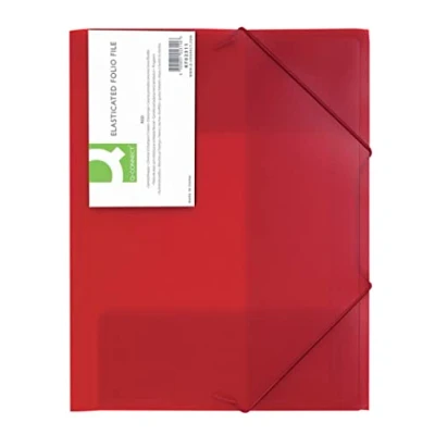 Abbildung von Q Connect mappe mit Gummiband DIN A4 Kunststoff/PP/Transparent Rot/mit 3 Klappen/Eckspannermappe Dokumentenmappe Gummizug Für Büro Schule Zuhause/Wasserabweisend Strapazierfähig