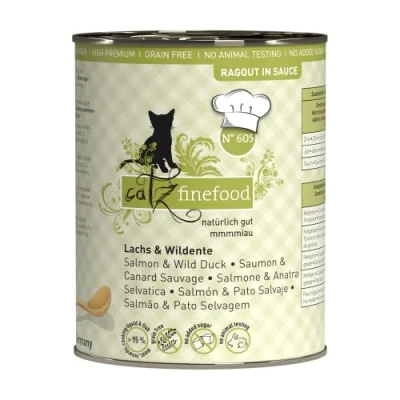 Abbildung von catz finefood Ragout N 605 Lachs &amp; Ente Katzenfutter nass Feinkost Nassfutter für Katzen in Sauce ohne Getreide und Zucker mit hohem Fleischanteil, 6 x 380 g Dose