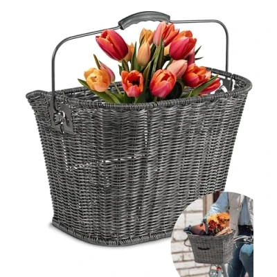 Abbildung von Büchel Fahrradkorb vorne aus Polyrattan I mit innovativer Schnell klick Halterung Fahrrad Korb für 35x26x25 cm Lenker, lenkerkorb (Grau)