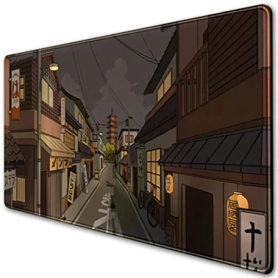 Abbildung von Schreibtischunterlage Tokyo Street at Night Kawaii Japanisches XL Mauspad Niedliche Gaming Schreibtischunterlagen für Desktop, Tastaturmatten Pad Schreibtisch, erweiterte Laptopmatte 80x39 cm