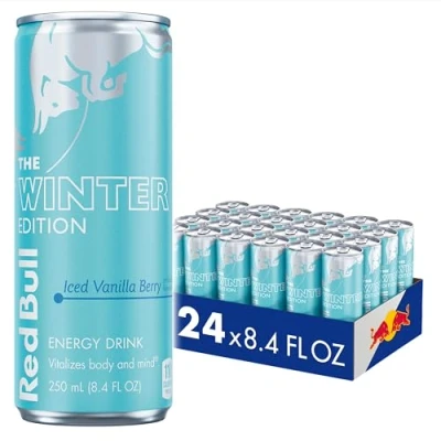 Abbildung von Red Bull Winter Edition Energy Drink, Iced Vanilla Berry, 24 Dosen, Box mit 80 mg Koffein, Taurin und B Vitaminen