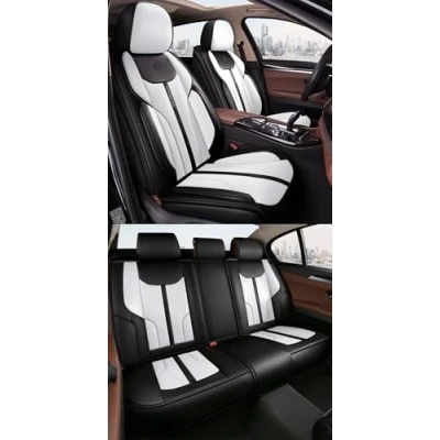 Abbildung von nenyan Autositzbezüge Komplett Set Universal in Premium Design Schonbezüge für die Vordersitze &amp; Rückbank Auto Sitzbezüge Airbag Geeignet Wasserdicht Sitzbezug Weiß
