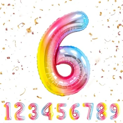Abbildung von Geburtstag zahlen luftballon 6 jahre Regenbogen Folienballon XXL Riesen in 40&quot; 101cm Geburtstagsdeko Ballon Zahl Deko zum .Fliegt mit Helium