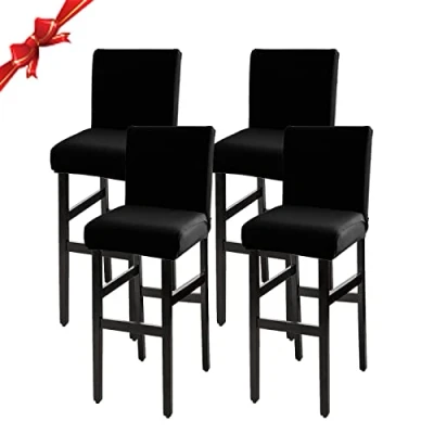 Abbildung von Jaotto Stuhlhussen 4er Set, Stretch Barhockerbezüge Abnehmbarer Waschbarer, Stühle Schutz Dekoration, Stuhlbezug Barhocker Stuhlbezüge für Pub Counter Bar Café(Schwarz,4 Stück)